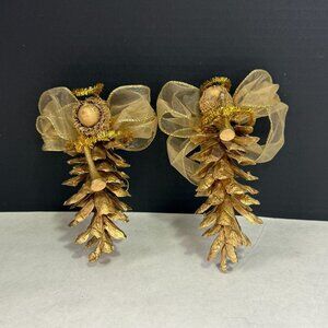 Vintage Pinecone Acorn Angel Christmas Ornaments Lot of 2